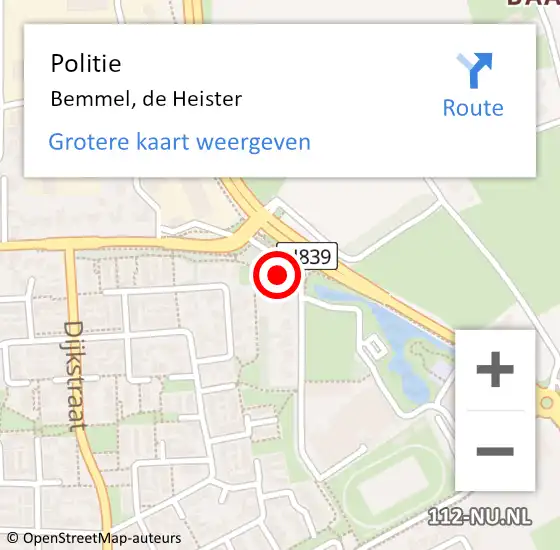 Locatie op kaart van de 112 melding: Politie Bemmel, de Heister op 4 juli 2022 16:13