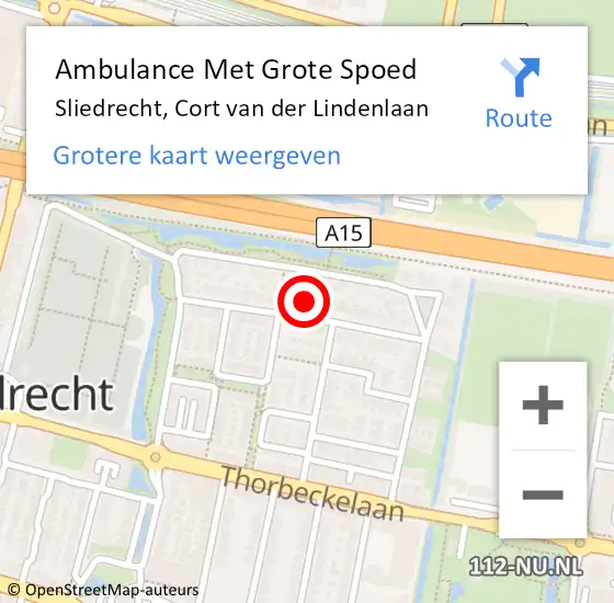 Locatie op kaart van de 112 melding: Ambulance Met Grote Spoed Naar Sliedrecht, Cort van der Lindenlaan op 4 juli 2022 16:15