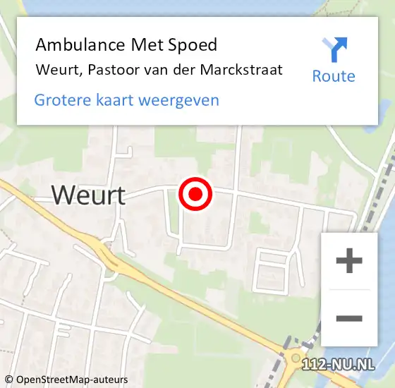 Locatie op kaart van de 112 melding: Ambulance Met Spoed Naar Weurt, Pastoor van der Marckstraat op 4 juli 2022 16:27