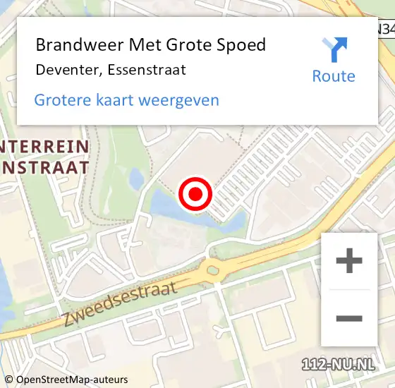 Locatie op kaart van de 112 melding: Brandweer Met Grote Spoed Naar Deventer, Essenstraat op 4 juli 2022 16:32