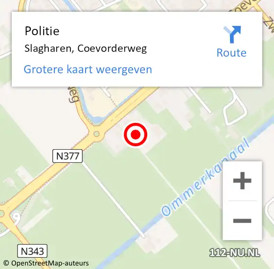 Locatie op kaart van de 112 melding: Politie Slagharen, Coevorderweg op 4 juli 2022 16:39