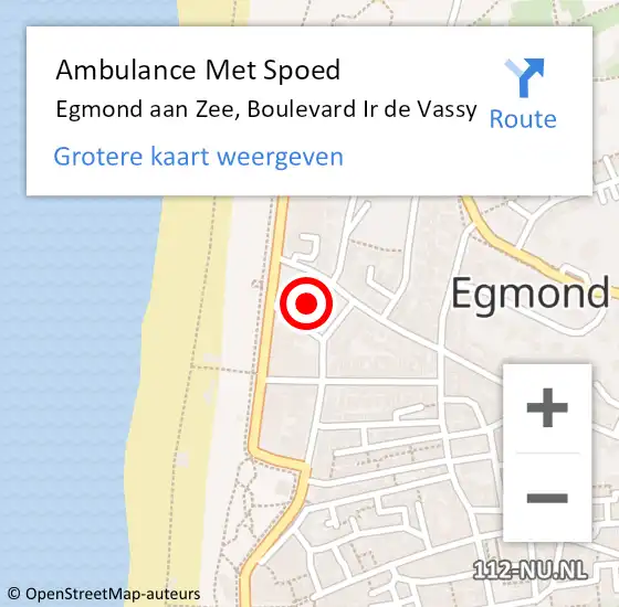 Locatie op kaart van de 112 melding: Ambulance Met Spoed Naar Egmond aan Zee, Boulevard Ir de Vassy op 4 juli 2022 17:22