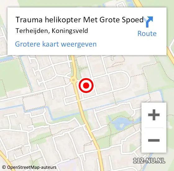 Locatie op kaart van de 112 melding: Trauma helikopter Met Grote Spoed Naar Terheijden, Koningsveld op 4 juli 2022 17:41