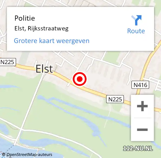 Locatie op kaart van de 112 melding: Politie Elst, Rijksstraatweg op 4 juli 2022 17:54