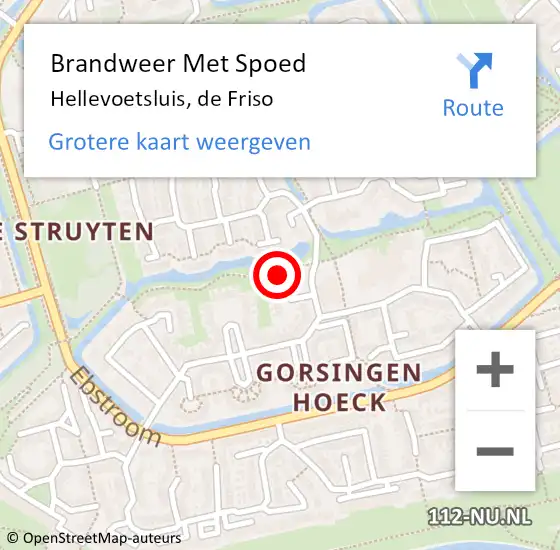 Locatie op kaart van de 112 melding: Brandweer Met Spoed Naar Hellevoetsluis, de Friso op 4 juli 2022 18:07