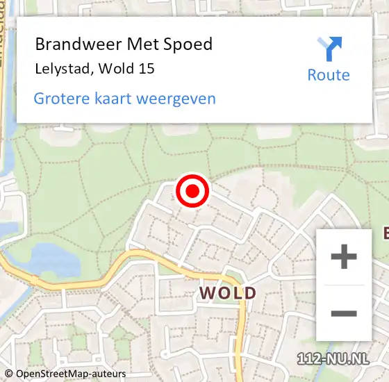 Locatie op kaart van de 112 melding: Brandweer Met Spoed Naar Lelystad, Wold 15 op 4 juli 2022 18:24