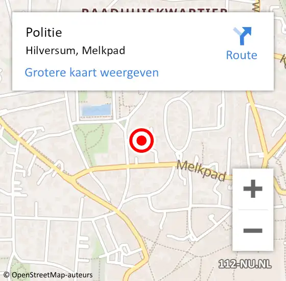 Locatie op kaart van de 112 melding: Politie Hilversum, Melkpad op 4 juli 2022 18:34