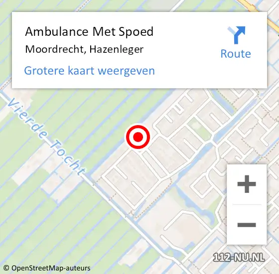 Locatie op kaart van de 112 melding: Ambulance Met Spoed Naar Moordrecht, Hazenleger op 4 juli 2022 18:53