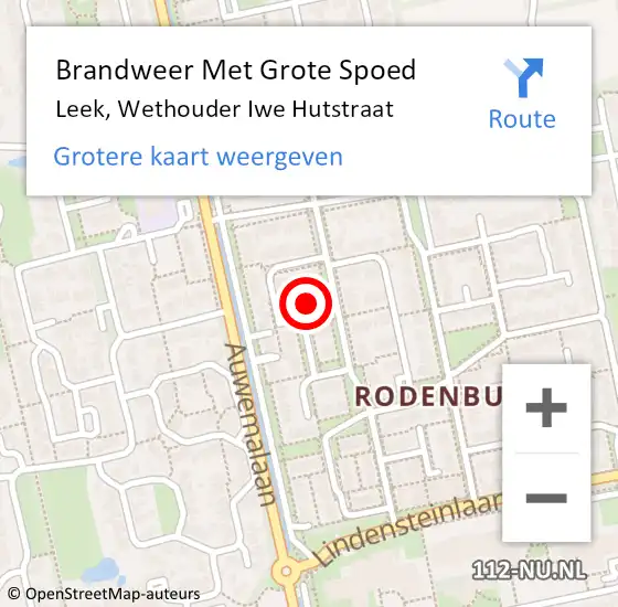 Locatie op kaart van de 112 melding: Brandweer Met Grote Spoed Naar Leek, Wethouder Iwe Hutstraat op 4 juli 2022 19:25