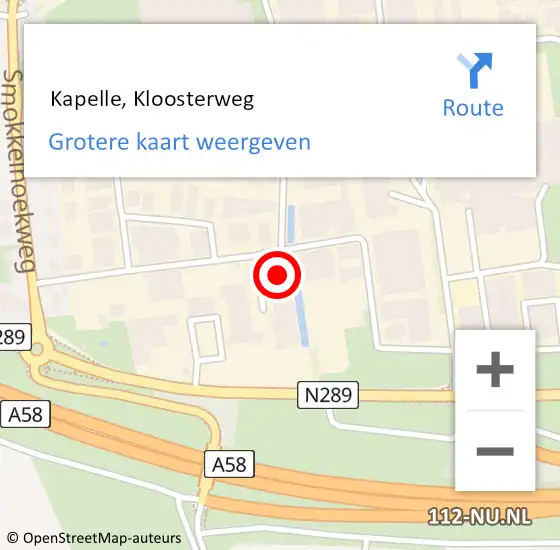 Locatie op kaart van de 112 melding:  Kapelle, Kloosterweg op 4 juli 2022 19:34