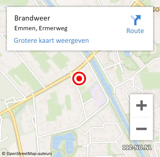 Locatie op kaart van de 112 melding: Brandweer Emmen, Ermerweg op 4 juli 2022 19:41