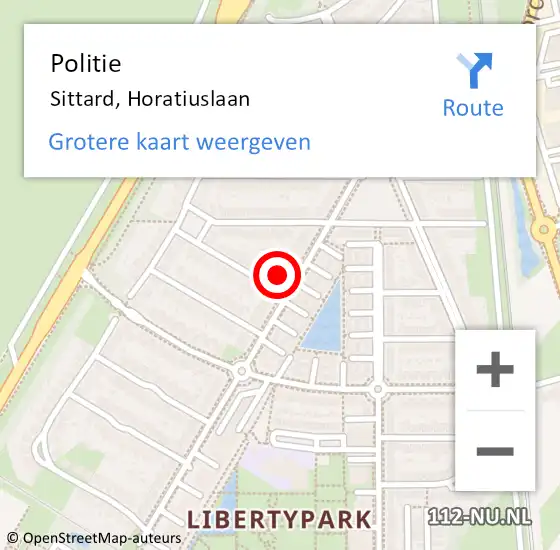 Locatie op kaart van de 112 melding: Politie Sittard, Horatiuslaan op 4 juli 2022 19:59