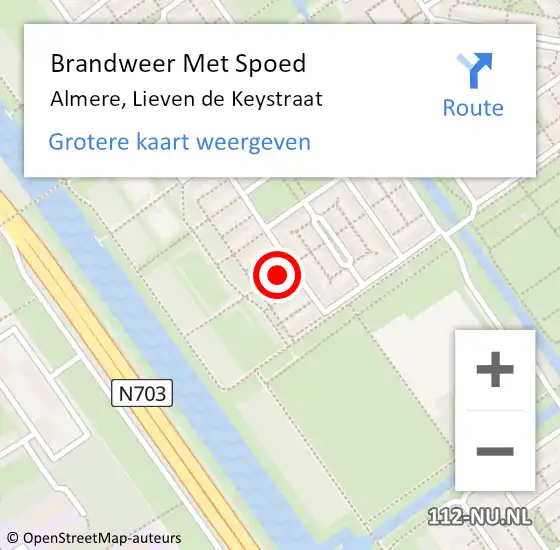 Locatie op kaart van de 112 melding: Brandweer Met Spoed Naar Almere, Lieven de Keystraat op 4 juli 2022 20:02