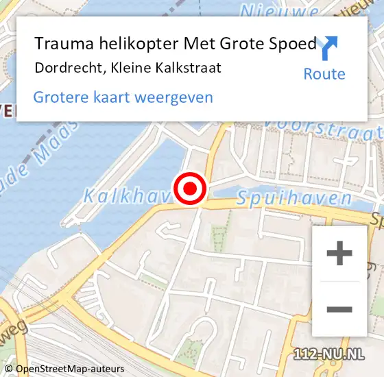 Locatie op kaart van de 112 melding: Trauma helikopter Met Grote Spoed Naar Dordrecht, Kleine Kalkstraat op 4 juli 2022 20:04