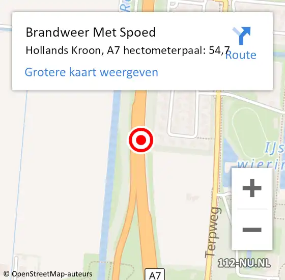 Locatie op kaart van de 112 melding: Brandweer Met Spoed Naar Hollands Kroon, A7 hectometerpaal: 54,7 op 4 juli 2022 20:08