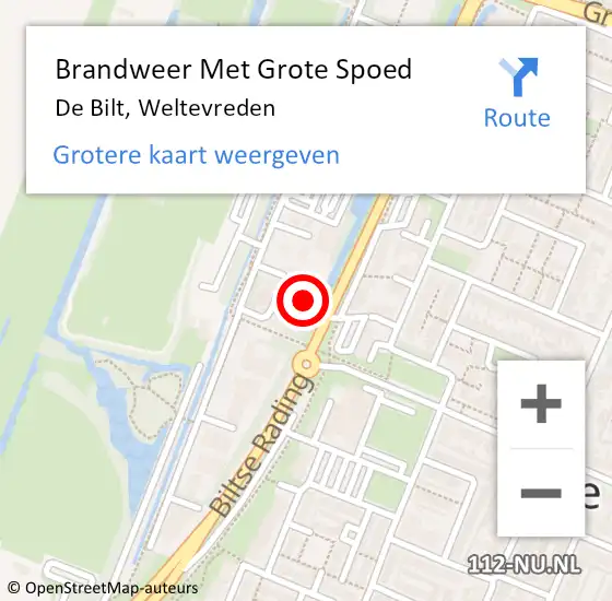 Locatie op kaart van de 112 melding: Brandweer Met Grote Spoed Naar De Bilt, Weltevreden op 4 juli 2022 20:42