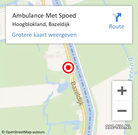 Locatie op kaart van de 112 melding: Ambulance Met Spoed Naar Hoogblokland, Bazeldijk op 4 juli 2022 20:50