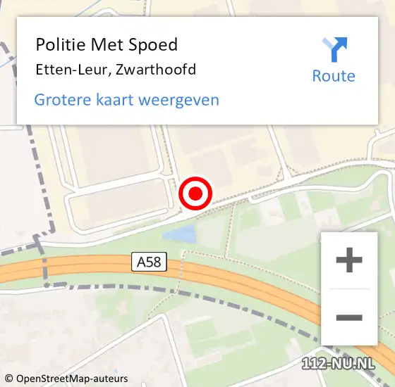 Locatie op kaart van de 112 melding: Politie Met Spoed Naar Etten-Leur, Zwarthoofd op 4 juli 2022 20:57