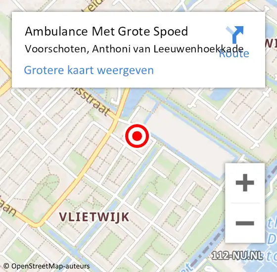 Locatie op kaart van de 112 melding: Ambulance Met Grote Spoed Naar Voorschoten, Anthoni van Leeuwenhoekkade op 4 juli 2022 21:24