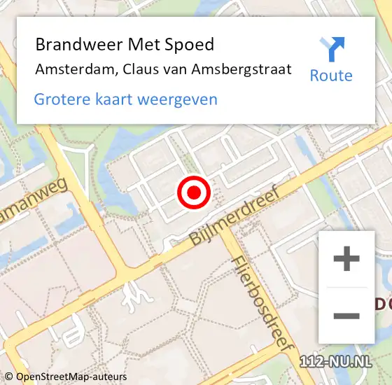 Locatie op kaart van de 112 melding: Brandweer Met Spoed Naar Amsterdam-Zuidoost, Claus van Amsbergstraat op 4 juli 2022 21:35