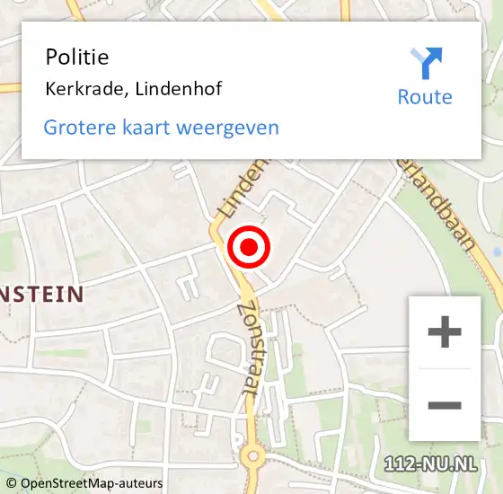 Locatie op kaart van de 112 melding: Politie Kerkrade, Lindenhof op 4 juli 2022 21:36