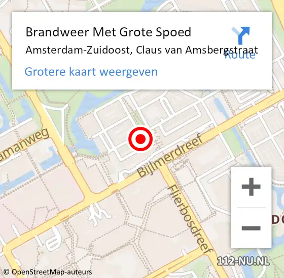 Locatie op kaart van de 112 melding: Brandweer Met Grote Spoed Naar Amsterdam-Zuidoost, Claus van Amsbergstraat op 4 juli 2022 21:39