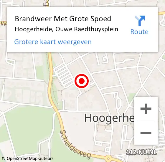 Locatie op kaart van de 112 melding: Brandweer Met Grote Spoed Naar Hoogerheide, Ouwe Raedthuysplein op 4 juli 2022 21:54