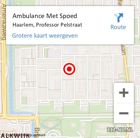 Locatie op kaart van de 112 melding: Ambulance Met Spoed Naar Haarlem, Professor Pelstraat op 4 juli 2022 22:01