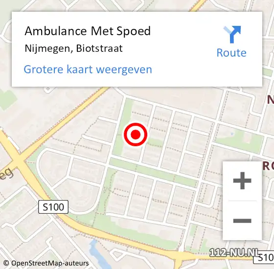 Locatie op kaart van de 112 melding: Ambulance Met Spoed Naar Nijmegen, Biotstraat op 4 juli 2022 22:17