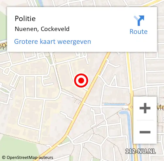 Locatie op kaart van de 112 melding: Politie Nuenen, Cockeveld op 4 juli 2022 22:34