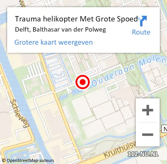 Locatie op kaart van de 112 melding: Trauma helikopter Met Grote Spoed Naar Delft, Balthasar van der Polweg op 4 juli 2022 22:42