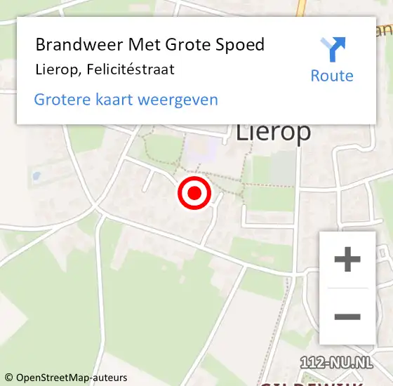 Locatie op kaart van de 112 melding: Brandweer Met Grote Spoed Naar Lierop, Felicitéstraat op 4 juli 2022 22:44