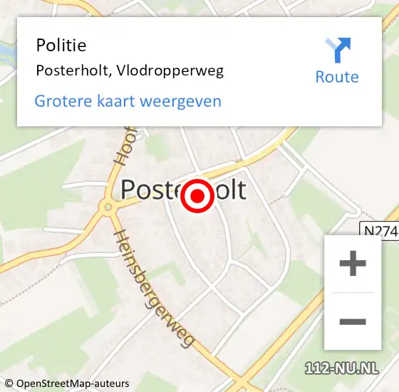 Locatie op kaart van de 112 melding: Politie Posterholt, Vlodropperweg op 4 juli 2022 23:11
