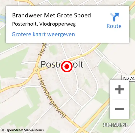 Locatie op kaart van de 112 melding: Brandweer Met Grote Spoed Naar Posterholt, Vlodropperweg op 4 juli 2022 23:11