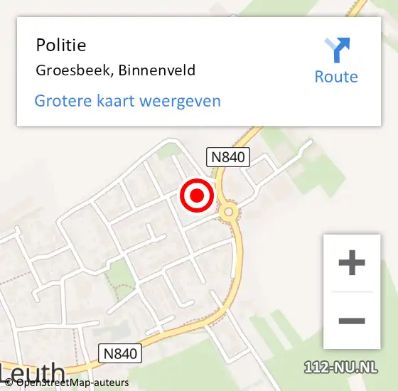 Locatie op kaart van de 112 melding: Politie Groesbeek, Binnenveld op 4 juli 2022 23:12