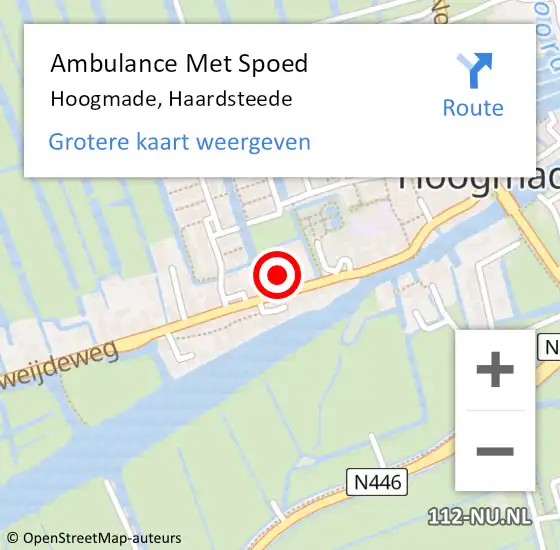 Locatie op kaart van de 112 melding: Ambulance Met Spoed Naar Hoogmade, Haardsteede op 4 juli 2022 23:39