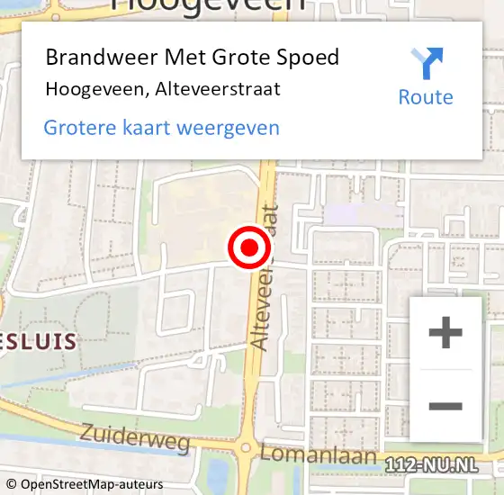 Locatie op kaart van de 112 melding: Brandweer Met Grote Spoed Naar Hoogeveen, Alteveerstraat op 4 juli 2022 23:54