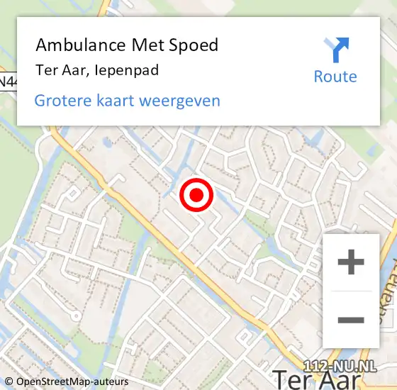 Locatie op kaart van de 112 melding: Ambulance Met Spoed Naar Ter Aar, Iepenpad op 5 juli 2022 00:30