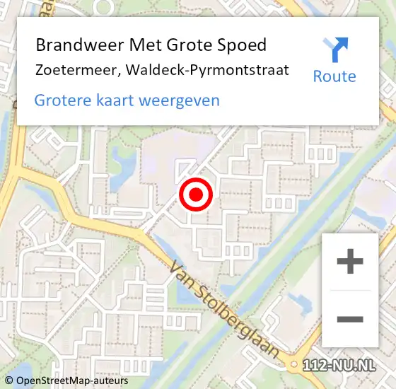 Locatie op kaart van de 112 melding: Brandweer Met Grote Spoed Naar Zoetermeer, Waldeck-Pyrmontstraat op 5 juli 2022 02:02