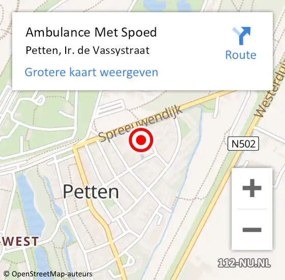 Locatie op kaart van de 112 melding: Ambulance Met Spoed Naar Petten, Ir. de Vassystraat op 5 juli 2022 03:35