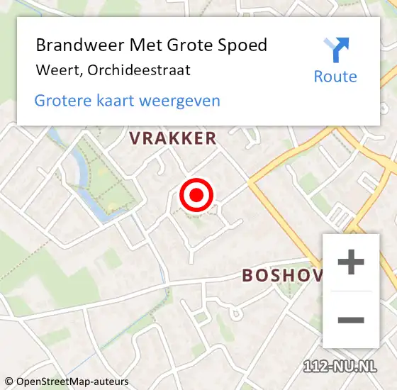 Locatie op kaart van de 112 melding: Brandweer Met Grote Spoed Naar Weert, Orchideestraat op 5 juli 2022 05:04