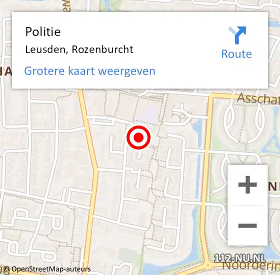 Locatie op kaart van de 112 melding: Politie Leusden, Rozenburcht op 5 juli 2022 06:08