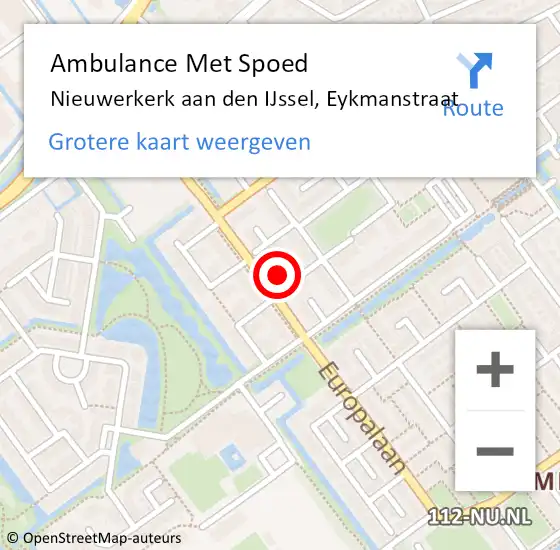 Locatie op kaart van de 112 melding: Ambulance Met Spoed Naar Nieuwerkerk aan den IJssel, Eykmanstraat op 5 juli 2022 06:33