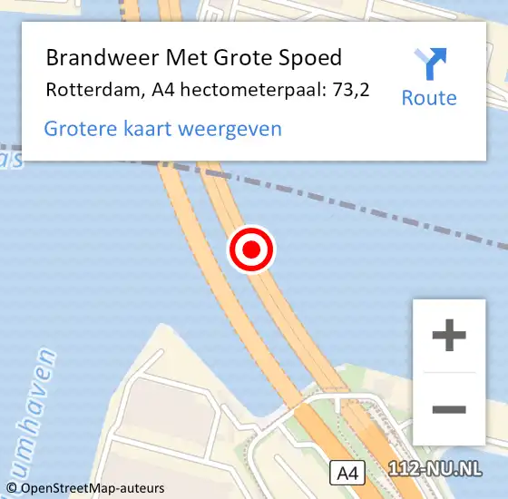 Locatie op kaart van de 112 melding: Brandweer Met Grote Spoed Naar Rotterdam, A4 hectometerpaal: 73,2 op 5 juli 2022 06:57