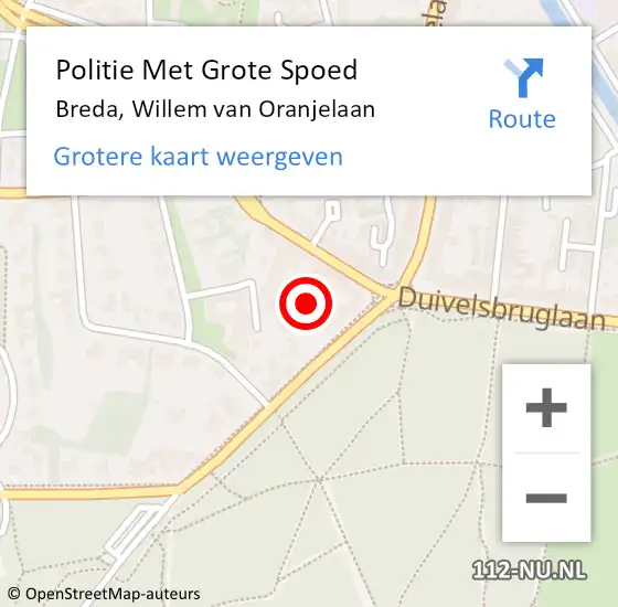 Locatie op kaart van de 112 melding: Politie Met Grote Spoed Naar Breda, Willem van Oranjelaan op 5 juli 2022 07:02