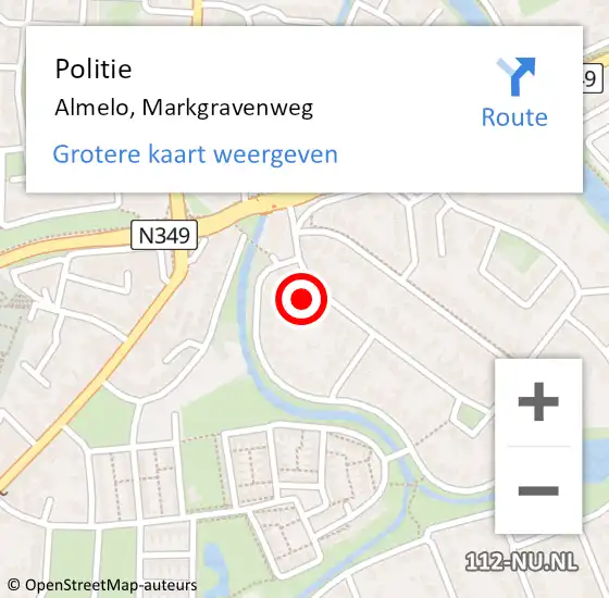 Locatie op kaart van de 112 melding: Politie Almelo, Markgravenweg op 5 juli 2022 07:22