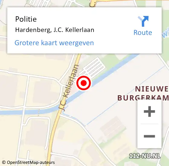 Locatie op kaart van de 112 melding: Politie Hardenberg, J.C. Kellerlaan op 5 juli 2022 07:33