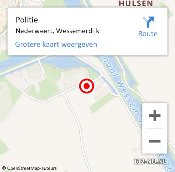 Locatie op kaart van de 112 melding: Politie Nederweert, Wessemerdijk op 5 juli 2022 08:07