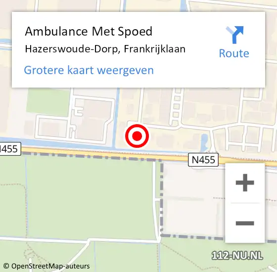 Locatie op kaart van de 112 melding: Ambulance Met Spoed Naar Hazerswoude-Dorp, Frankrijklaan op 5 juli 2022 08:33