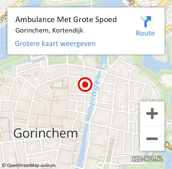 Locatie op kaart van de 112 melding: Ambulance Met Grote Spoed Naar Gorinchem, Kortendijk op 5 juli 2022 08:47